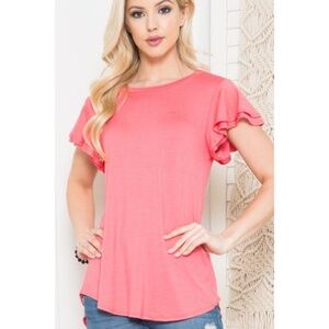 PLUS Flutter Sleeve Top - Coral - NEW WITH TAGS